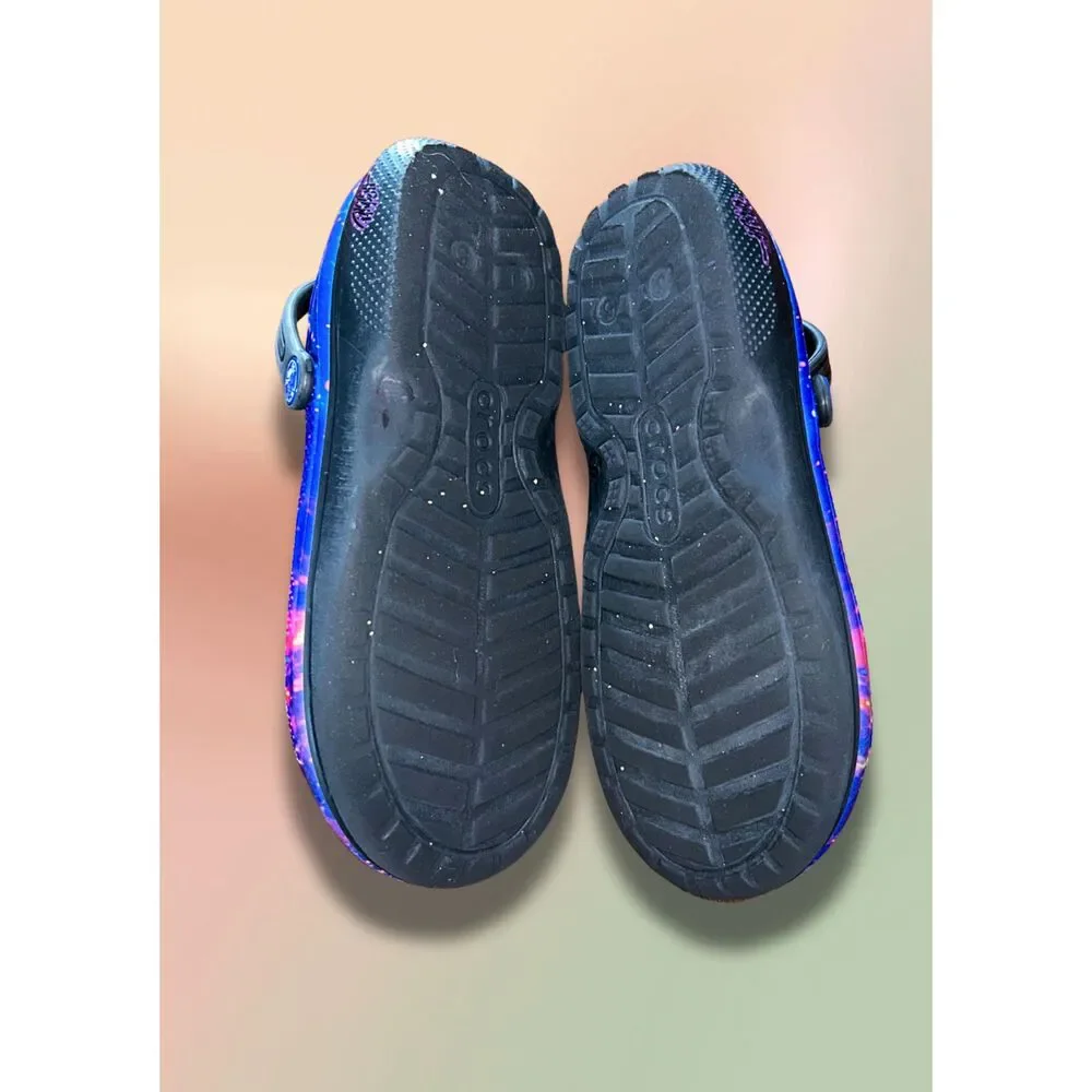 Crocs Classic Lined Galaxy Space Alien Clogs Kids J5 Blue Purple Black w Jibbitz